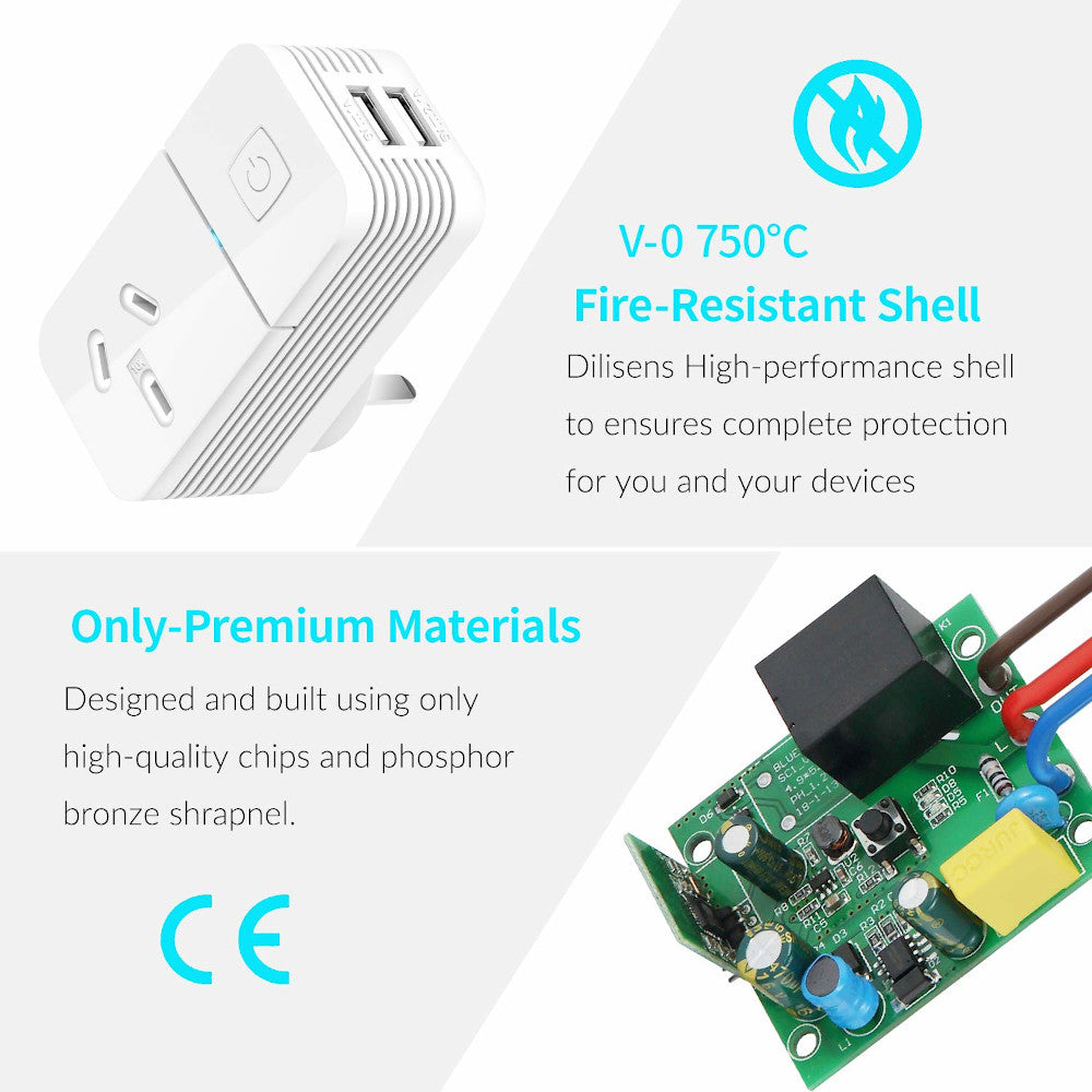 Smart Power Plug with Dual USB Ports 10A